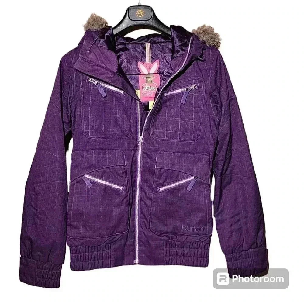 BURTON Dryride Women's Size Small Snow Ski Jacket Faux Fur Hood Purple Lined!